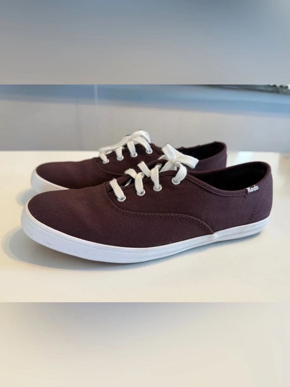 Keds Champion Canvas Lace-Up Sneakers in Burgundy with White Laces